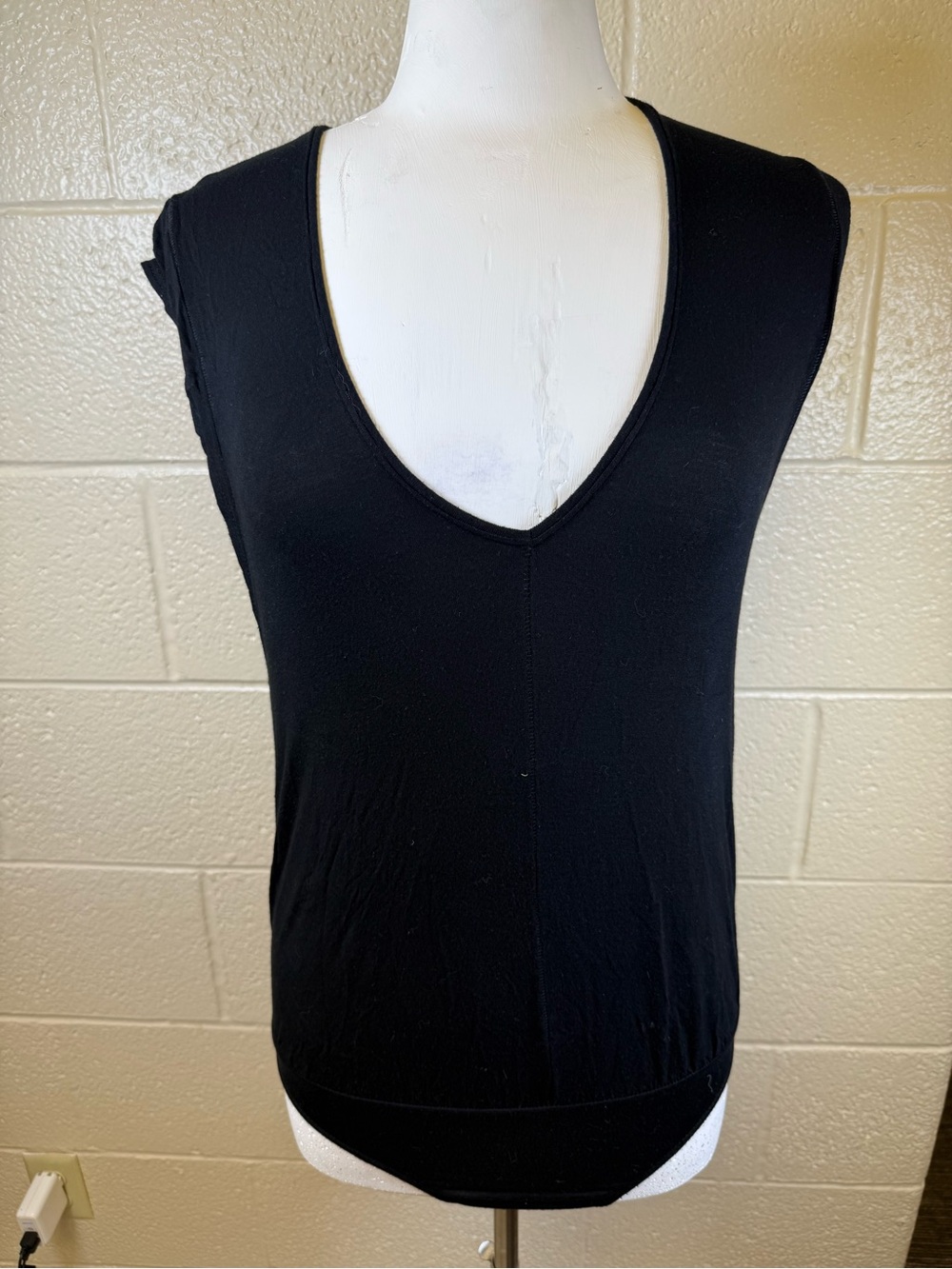 Free People Black Deep V Bodysuit Tank Top
